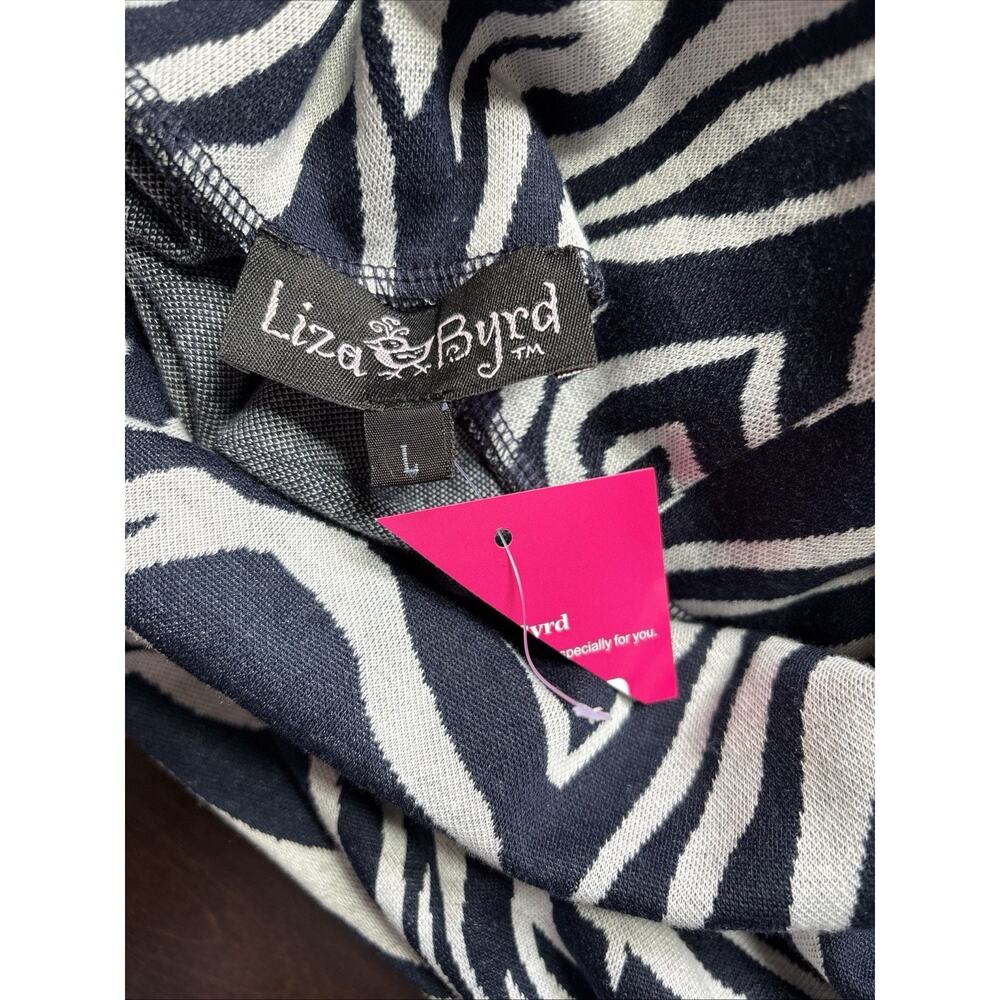 NEW Liza Byrd Haley Abstract Cowl Neck Sweater Large Womens Blue Gray Relaxed - Picture 10 of 12